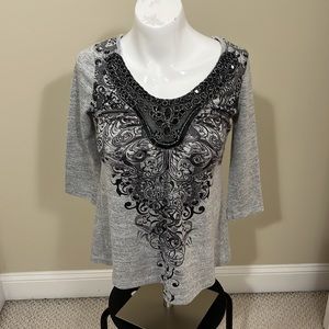 Apt 9 Grey 3/4 Sleeve Top with embellishments